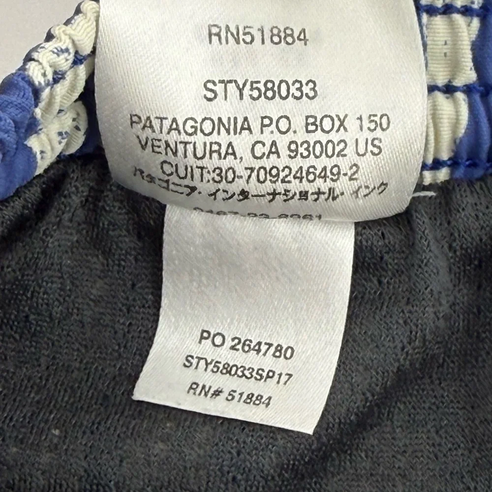 Patagonia White & Blue Baggies Mens Sz Small Tribal Aztec Geometric Print Lined‎